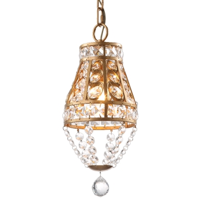 1 Bulb Elliptical Mini Pendulum Light Rustic Gold Crystal Pendant Lighting Fixture