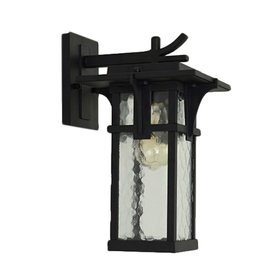 1 Light Lantern Wall Lighting Country Black/Bronze Clear Water Glass Wall Light Fixture for Outdoor
