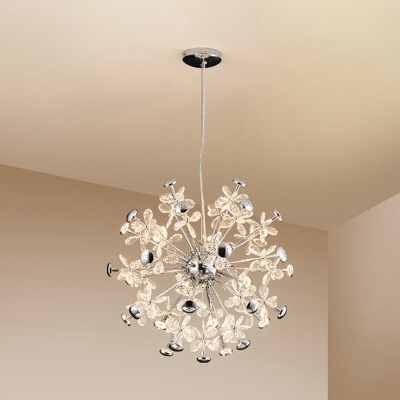 12-Light Crystal Hanging Chandelier Modern Chrome Sputnik Petal Living Room Suspension Light