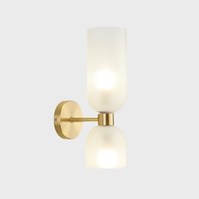 2-Head Bedroom Wall Lighting Ideas Postmodern Brass Sconce with Up Down Dome Frosted Glass Shade