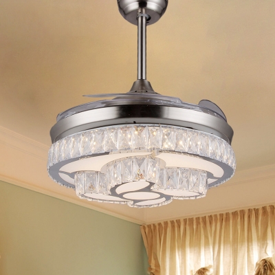 2-Layer Crystal Block Ceiling Fan Light Modernism 42.5