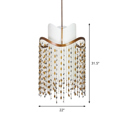 3-Light Pendant Lighting Rural Draped Crystal Strand Chandelier in Rust with Inner White Fabric Shade