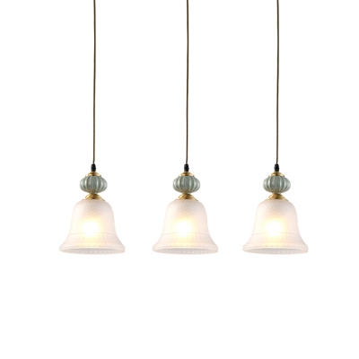 3 Lights Flared/Bell Cluster Pendant Light Traditional White Glass Suspended Lighting with Linear Canopy