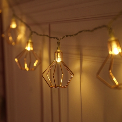 

9.8ft Modernist Diamond Cage String Lamp Iron 20 Bulbs Bedroom Fairy Light String in Champagne, USB/Battery, HL627057