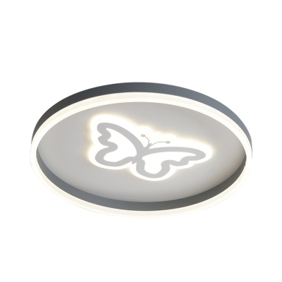 Acrylic Circular Ceiling Flush Mount Minimalistic Grey LED Flushmount Lamp with Loving Heart/Butterfly Pattern