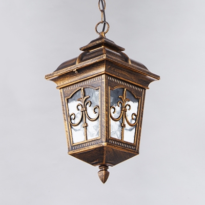 Antique Lantern Down Lighting 1-Light Ripple Glass Hanging Pendant Light in Black/Rust/Bronze for Balcony