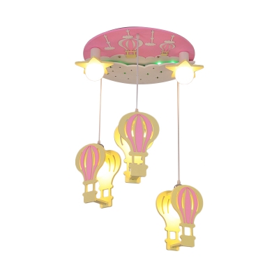 Balloon Shape Semi Flush Mount Cartoon Wood 5 Heads Pink/Blue Finish LED Ceiling Light Fixture