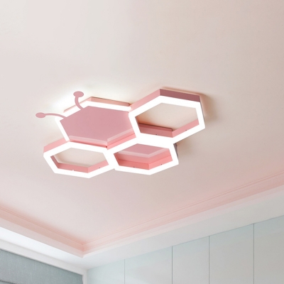 Bee Nursery Flush Light Fixture Acrylic LED Kids Ceiling Flush Mount in Black/Pink, Warm/White Light