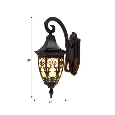 Black Urn Wall Sconce Lamp Rustic Frosted Glass 1-Head Outdoor Wall Lighting Fixture