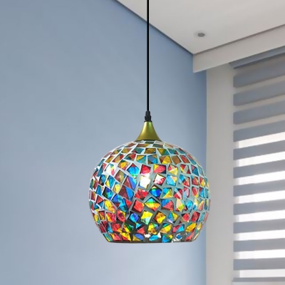 Blue/Red Globe Hanging Ceiling Light Baroque 1 Bulb Cut Glass Suspension Lighting for Living Room