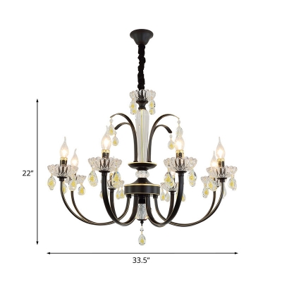 Candelabra Living Room Chandelier Modern Iron 6/8 Bulbs Black and Gold Pendant with Crystal Accent