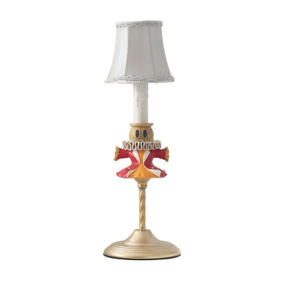Candlestick Bedside Table Light Resin 1 Head Kids Nightstand Lamp with Straw Man Decor and Flared Fabric Shade in Gold