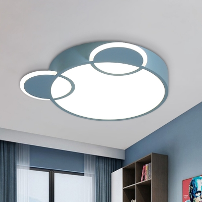 Cartoon Mouse Acrylic Ceiling Lamp Integrated LED Flush Mount Recessed Lighting in Blue/White/Pink