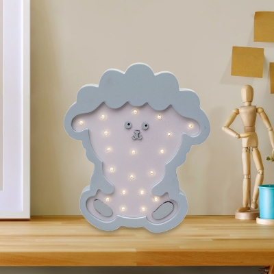 Cartoon Sheep Shaped Bedside Night Light Wooden Kids LED Night Wall Mounted Lamp in Pink/Blue