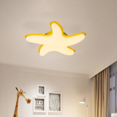 Cartoon Starfish Plastic Flush Mount LED Semi Flush Ceiling Light in Grey/Yellow/Pink for Kids Bedroom