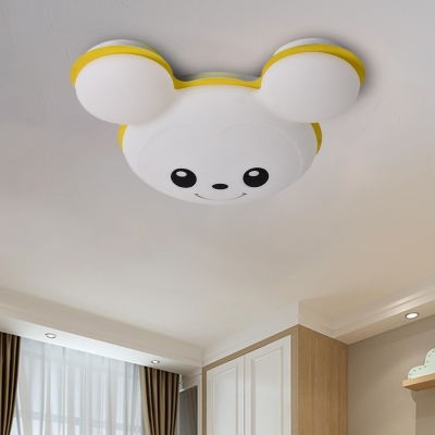 Cheerful Bear Head Flush Mount Kids Acrylic Grey/Yellow/Blue Integrated LED Ceiling Light Fixture