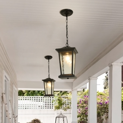 Clear Ripple Glass Pavilion Ceiling Light Cottage 1-Bulb Outdoor Hanging Pendant in Black