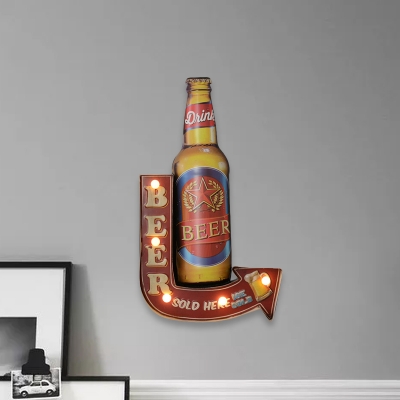 Countryside LED Wall Lighting Black-Red Popcorn/Red-Yellow Beer/Yellow Car Signboard Battery Night Light with Metal Shade