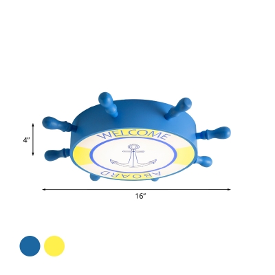 Creative Rudder Acrylic Ceiling Lamp LED Flush Mount Light in Blue/Yellow with Anchor Pattern