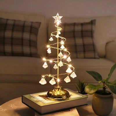 Crystal Christmas Tree Night Lamp Modern LED Table Light in Silver/Gold with Spiral Design for Living Room