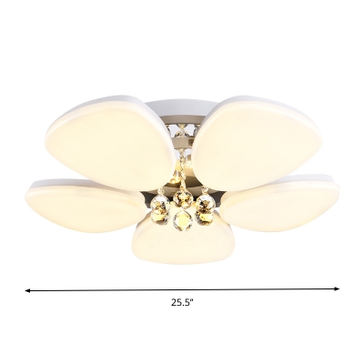 Crystal Detailing Flower LED Flush Light Minimalist White Acrylic Close to Ceiling Lighting Fixture