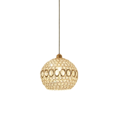 Crystal Inserted Gold Pendulum Light Spherical Mini Single Simple Pendant Lighting Fixture