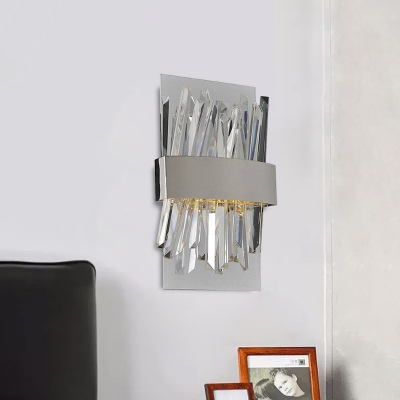 Crystal Rods Chrome Flush Wall Sconce Rectangular Modernist LED Wall Mount Light