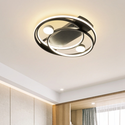 Double Crossed Circle Iron Flush Light Contemporary Black/Gold LED Ceiling Mount Lamp in Warm/White Light, 16