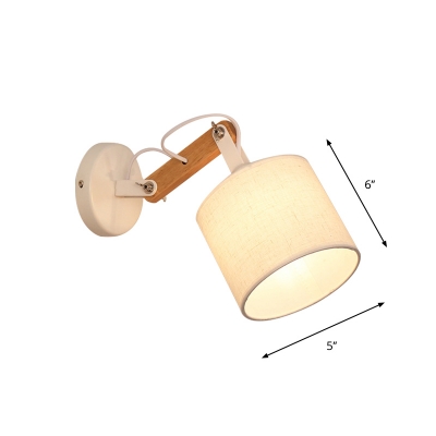 Fabric Cylinder Rotating Wall Mount Light Nordic 1-Light White and Wood Wall Lighting Ideas