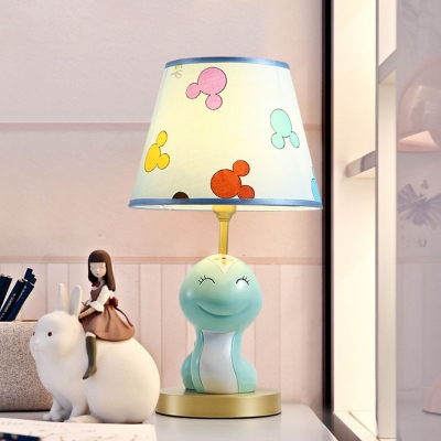 Fabric Tapered Night Light Cartoon 1 Head Blue Table Lighting with Resin Snake Decoration