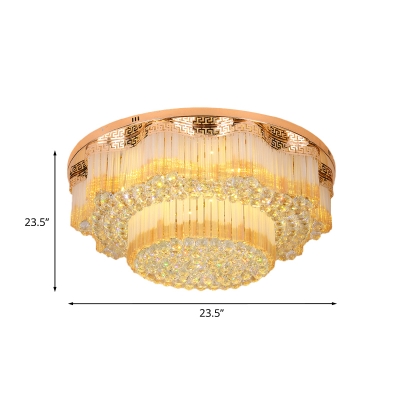 Faceted Crystal Orb Gold Flushmount Double Layered LED Contemporary Flush Ceiling Light