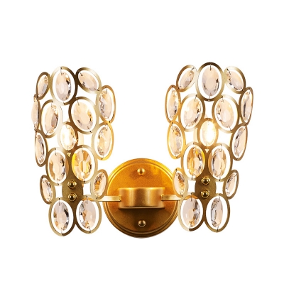 Gold 2 Heads Wall Mounted Lamp Mid Century Faceted Crystal Bubble Sconce Lighting Fixture