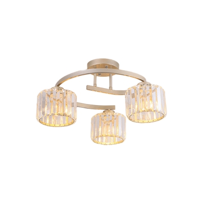 Gold 3-Light Semi Flush Mount Minimalist Crystal Column Flush Ceiling Light Fixture