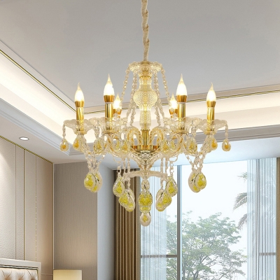 Gold 6 Bulbs Chandelier Lighting Modernism Crystal Candlestick Hanging Light Fixture