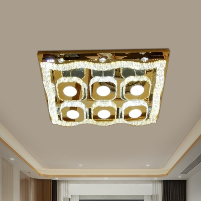 Gold LED Ceiling Light Fixture Minimalism Crystal Wave Rectangle Flushmount Lighting