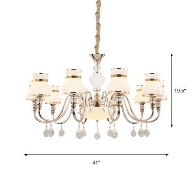 Gold Swooping Arm Chandelier Modern Metal 10-Light Parlor Hanging Pendant with Flared Glass Shade