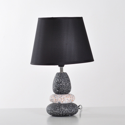 Handmade Ceramic Pebble Table Lamp Modern 1 Bulb Black/Grey Nightstand Light with Fabric Tapered Shade