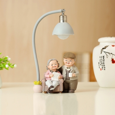 Happy Grandparent Resin Mini Night Lamp Kid Grey/White LED Table Stand Light with Bowl Shade