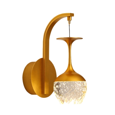 Inverted Goblet LED Wall Hanging Light Postmodern Gold Seedy Crystal Wall Lamp with Curved Arm