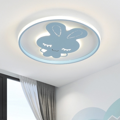 Iron Rabbit/Butterfly Ceiling Light Cartoon Pink/Blue LED Flush Mount Lighting Fixture for Kids Bedroom