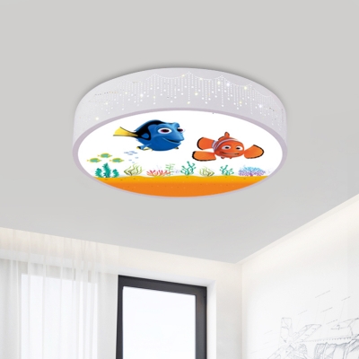 Iron Round Ceiling Mounted Fixture Kids LED Blue Flush Mount Light with Fish Pattern