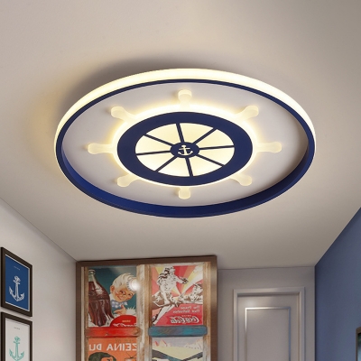 Kids LED Flush Mount Lighting Blue Rudder Ceiling Flush with Acrylic Shade in Warm/White Light