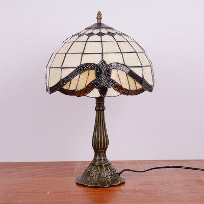 Lattice Bowl Shade Table Lamp Mediterranean Cut Glass 1-Head Bronze Night Lighting for Bedside