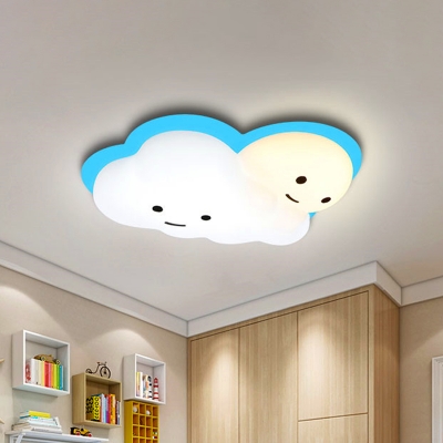 LED Bedroom Flush Mount Light Kids Blue/Pink Flushmount Lighting with Cloud Acrylic Shade