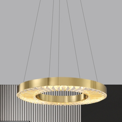 LED Circular Hanging Chandelier Modern Gold Clear K9 Crystal Suspension Pendant Light
