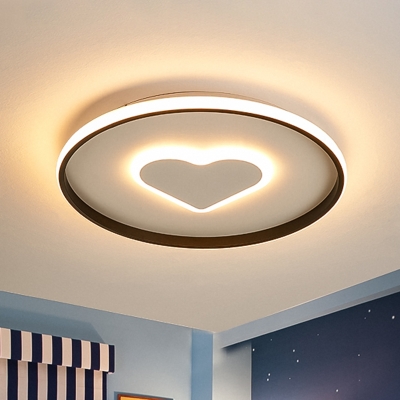 Loving Heart Ultrathin Ceiling Lighting Romantic Simple Iron Bedroom LED Flush Mount in Pink/Black-White