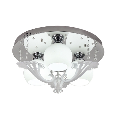 Modernism Orb Flush Mount 3 Lights White Glass Flush Light Fixture with Crystal Accent