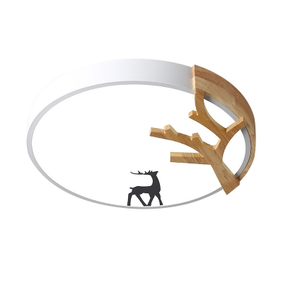 Nordic Creative LED Flush Mount Grey/White/Green-Wood Deer Under The Tree Ceiling Mounted Light with Acrylic Shade