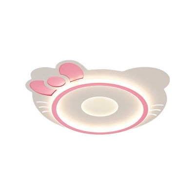 Pink Kitten Ceiling Flushmount Lamp Cartoon Acrylic LED Flush Light Fixture in Warm/White Light