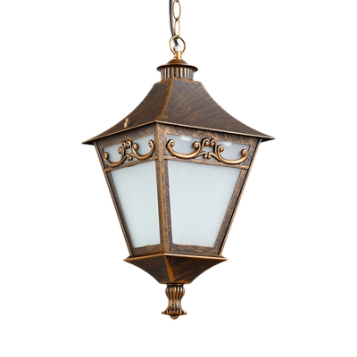 Pyramid Balcony Suspension Lighting Rural Frosted Glass 1-Bulb Black/Bronze Pendant Light Fixture
